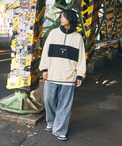 U.S. POLO ASSN.(ユーエスポロアッスン)の「U.S. POLO ASSN. 別注 ワンポイントロゴ刺繍スタンドネックスウェットハーフジップ ビッグシルエット(スウェット・メンズ・ブラック×グレー/ホワイト系/グレー系/ベージュ/アイボリー/ブラック/アッシュグレー・L/M/S)」の20枚目の写真