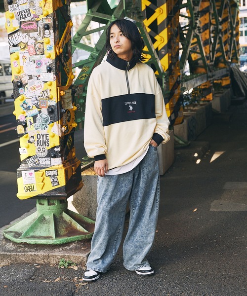 U.S. POLO ASSN.(ユーエスポロアッスン)の「U.S. POLO ASSN. 別注 ワンポイントロゴ刺繍スタンドネックスウェットハーフジップ ビッグシルエット(スウェット・メンズ・ブラック×グレー/ホワイト系/グレー系/ベージュ/アイボリー/ブラック/アッシュグレー・L/M/S)」の21枚目の写真