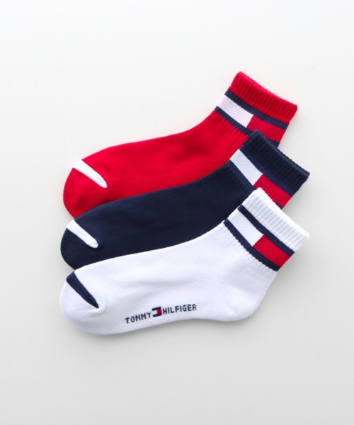 TOMMY HILFIGER(トミーヒルフィガー)の「【3足セット】TOMMY HILFIGER レディース メンズ 抗菌防臭 足底パイル フラッグ ショートソックス 93481521/92554021(ソックス/靴下・メンズ・その他3/ブラック/その他2・25~27cm/23~25cm)」の1枚目の写真