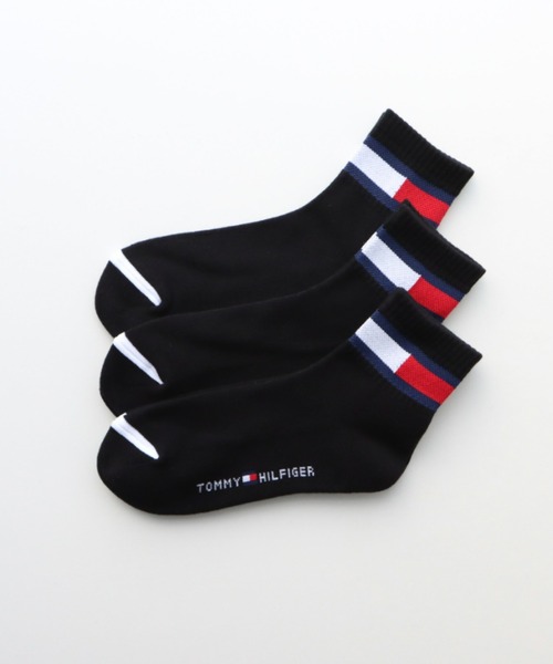 TOMMY HILFIGER(トミーヒルフィガー)の「【3足セット】TOMMY HILFIGER レディース メンズ 抗菌防臭 足底パイル フラッグ ショートソックス 93481521/92554021(ソックス/靴下・メンズ・その他3/ブラック/その他2・25~27cm/23~25cm)」の2枚目の写真