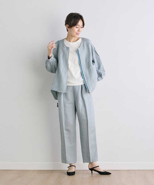 INED CLARO（イネドクラロ）の「イージーケアリネン ノーカラーブルゾン【セットアップ対応】（ブルゾン・レディース・グレー/ブルー・フリー）」の9枚目の写真