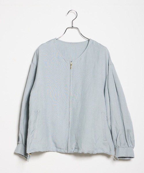INED CLARO（イネドクラロ）の「イージーケアリネン ノーカラーブルゾン【セットアップ対応】（ブルゾン・レディース・グレー/ブルー・フリー）」の6枚目の写真