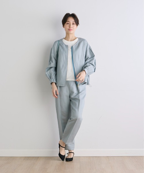 INED CLARO（イネドクラロ）の「イージーケアリネン ノーカラーブルゾン【セットアップ対応】（ブルゾン・レディース・グレー/ブルー・フリー）」の18枚目の写真