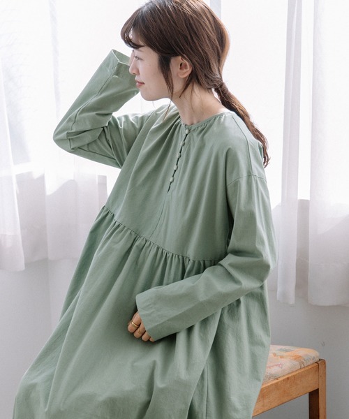 POU DOU DOU（プードゥドゥ）の「並びボタンギャザーワンピース（ワンピース・レディース・イエロー/ミント/ダークグレー・3）」の15枚目の写真