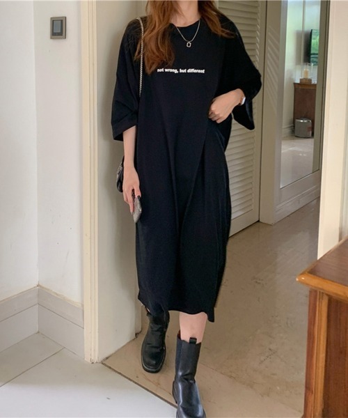 Miniministore(ミニミニストア)の「五分袖Tシャツワンピース バックプリント(ワンピース・レディース・ブラック/ホワイト/グレー・FREE)」の3枚目の写真