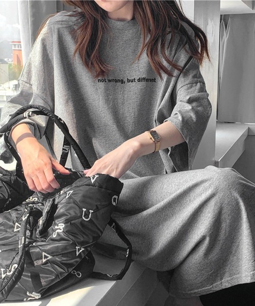 Miniministore(ミニミニストア)の「五分袖Tシャツワンピース バックプリント(ワンピース・レディース・ブラック/ホワイト/グレー・FREE)」の4枚目の写真