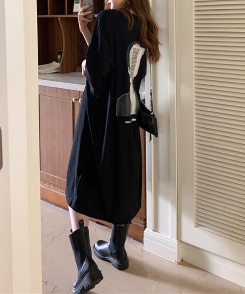 Miniministore(ミニミニストア)の「五分袖Tシャツワンピース バックプリント(ワンピース・レディース・ブラック/ホワイト/グレー・FREE)」の10枚目の写真