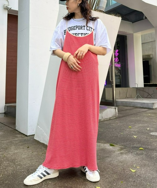 HELLO.SANFRANCISCO（ハローサンフランシスコ）の「【HELLO.SANFRANCISCO／ハローサンフランシスコ】ロンTEE付ボーダーワンピース（ワンピース・レディース・レッド/パープル/イエロー/ブラック・ONE SIZE）」の4枚目の写真