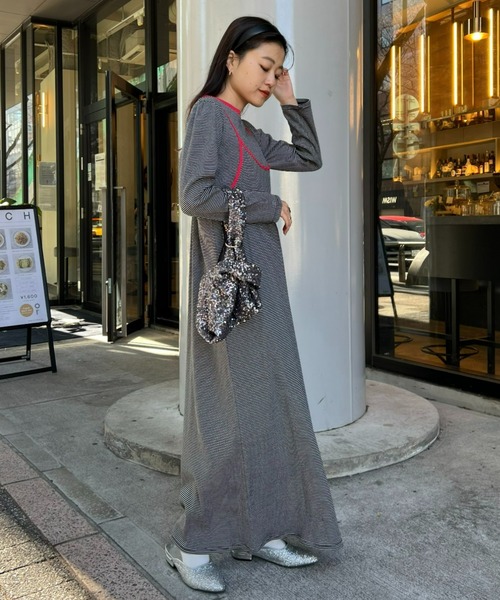 HELLO.SANFRANCISCO（ハローサンフランシスコ）の「【HELLO.SANFRANCISCO／ハローサンフランシスコ】ロンTEE付ボーダーワンピース（ワンピース・レディース・レッド/パープル/イエロー/ブラック・ONE SIZE）」の2枚目の写真