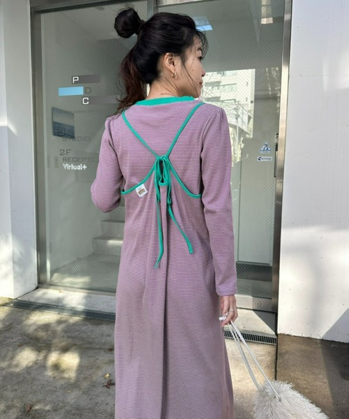 HELLO.SANFRANCISCO（ハローサンフランシスコ）の「【HELLO.SANFRANCISCO／ハローサンフランシスコ】ロンTEE付ボーダーワンピース（ワンピース・レディース・レッド/パープル/イエロー/ブラック・ONE SIZE）」の20枚目の写真