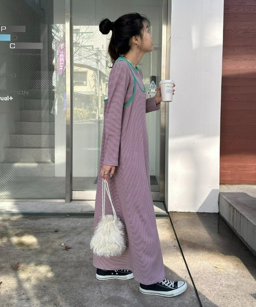 HELLO.SANFRANCISCO（ハローサンフランシスコ）の「【HELLO.SANFRANCISCO／ハローサンフランシスコ】ロンTEE付ボーダーワンピース（ワンピース・レディース・レッド/パープル/イエロー/ブラック・ONE SIZE）」の16枚目の写真