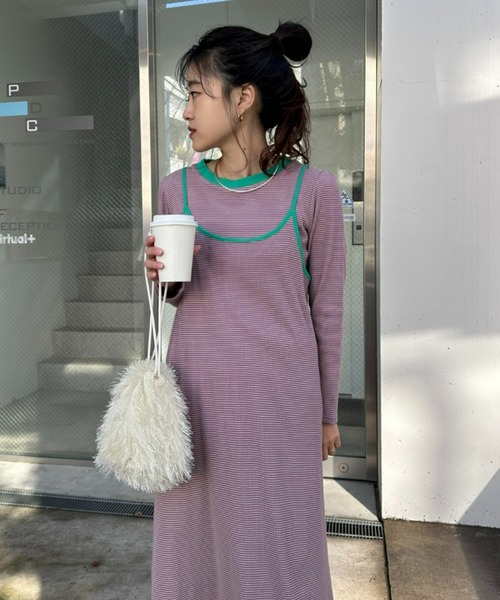 HELLO.SANFRANCISCO（ハローサンフランシスコ）の「【HELLO.SANFRANCISCO／ハローサンフランシスコ】ロンTEE付ボーダーワンピース（ワンピース・レディース・レッド/パープル/イエロー/ブラック・ONE SIZE）」の18枚目の写真