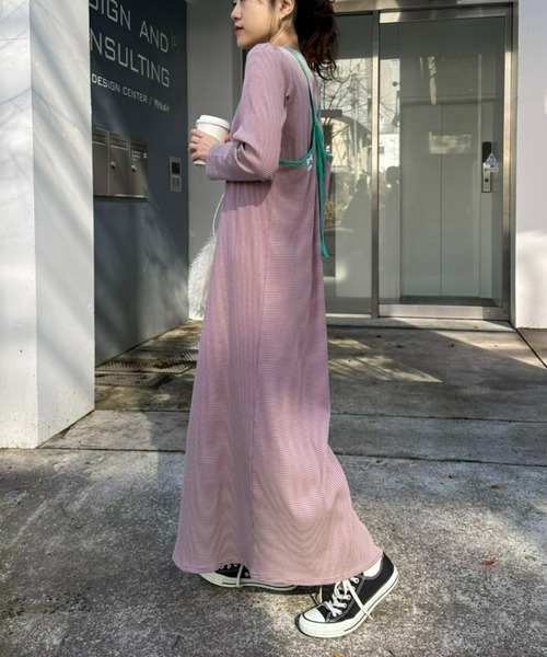 HELLO.SANFRANCISCO（ハローサンフランシスコ）の「【HELLO.SANFRANCISCO／ハローサンフランシスコ】ロンTEE付ボーダーワンピース（ワンピース・レディース・レッド/パープル/イエロー/ブラック・ONE SIZE）」の13枚目の写真