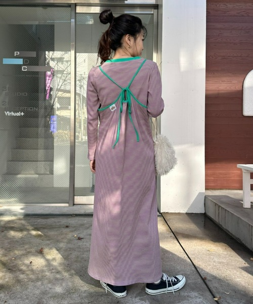 HELLO.SANFRANCISCO（ハローサンフランシスコ）の「【HELLO.SANFRANCISCO／ハローサンフランシスコ】ロンTEE付ボーダーワンピース（ワンピース・レディース・レッド/パープル/イエロー/ブラック・ONE SIZE）」の14枚目の写真