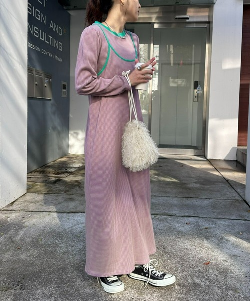 HELLO.SANFRANCISCO（ハローサンフランシスコ）の「【HELLO.SANFRANCISCO／ハローサンフランシスコ】ロンTEE付ボーダーワンピース（ワンピース・レディース・レッド/パープル/イエロー/ブラック・ONE SIZE）」の12枚目の写真