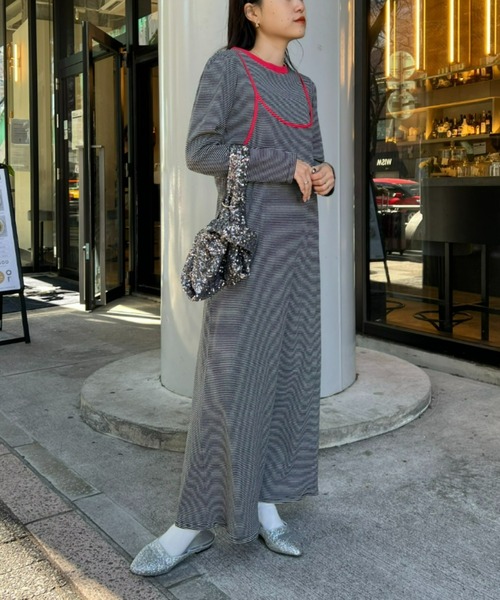 HELLO.SANFRANCISCO（ハローサンフランシスコ）の「【HELLO.SANFRANCISCO／ハローサンフランシスコ】ロンTEE付ボーダーワンピース（ワンピース・レディース・レッド/パープル/イエロー/ブラック・ONE SIZE）」の6枚目の写真