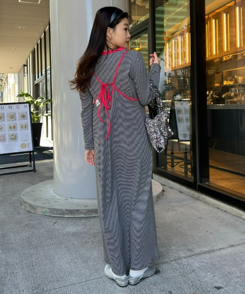 HELLO.SANFRANCISCO（ハローサンフランシスコ）の「【HELLO.SANFRANCISCO／ハローサンフランシスコ】ロンTEE付ボーダーワンピース（ワンピース・レディース・レッド/パープル/イエロー/ブラック・ONE SIZE）」の9枚目の写真