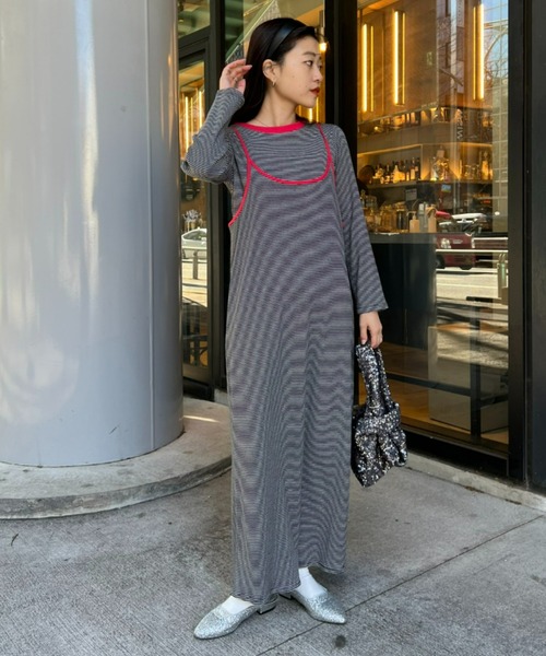 HELLO.SANFRANCISCO（ハローサンフランシスコ）の「【HELLO.SANFRANCISCO／ハローサンフランシスコ】ロンTEE付ボーダーワンピース（ワンピース・レディース・レッド/パープル/イエロー/ブラック・ONE SIZE）」の5枚目の写真