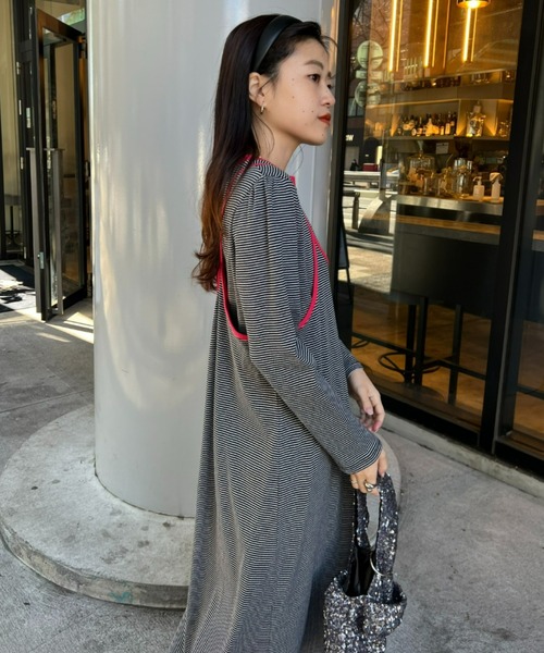 HELLO.SANFRANCISCO（ハローサンフランシスコ）の「【HELLO.SANFRANCISCO／ハローサンフランシスコ】ロンTEE付ボーダーワンピース（ワンピース・レディース・レッド/パープル/イエロー/ブラック・ONE SIZE）」の11枚目の写真