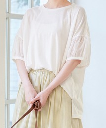 Viola e Viola（ヴィオラエヴィオラ）の「ボリューム袖シフォン切替Tシャツ（Tシャツ/カットソー）」