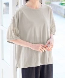 ボリューム袖シフォン切替Tシャツ
