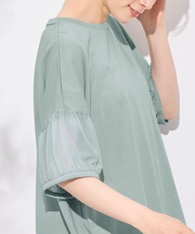 ボリューム袖シフォン切替Tシャツ