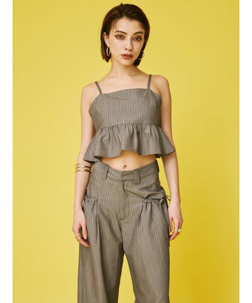 EVRIS（エヴリス）の「ピンストライプサイドドロストワイドパンツ【セットアップ着用可能】（その他パンツ・レディース・ブルー/グレー/ブラック・MEDIUM/SMALL）」の6枚目の写真