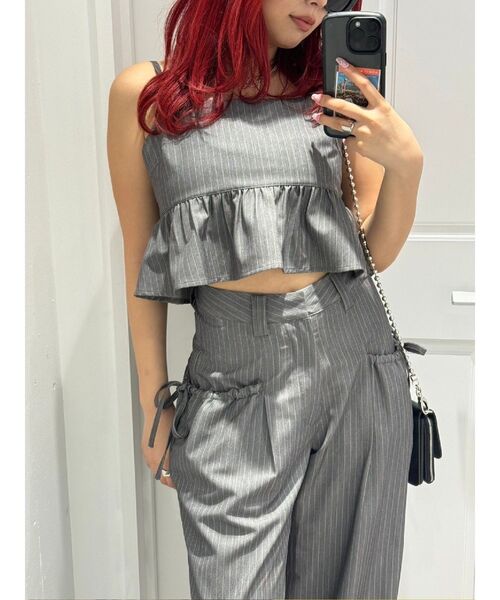 EVRIS（エヴリス）の「ピンストライプサイドドロストワイドパンツ【セットアップ着用可能】（その他パンツ・レディース・ブルー/グレー/ブラック・MEDIUM/SMALL）」の12枚目の写真