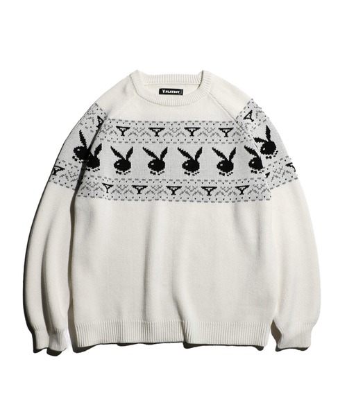 PLAYBOY（プレイボーイ）の「PLAYBOY / プレイボーイ 80S PLAYBOY CREW SWEATER ジャガード クルーネックセーター（ニット/セーター・メンズ・ブラック/ホワイト・MEDIUM/LARGE）」の4枚目の写真