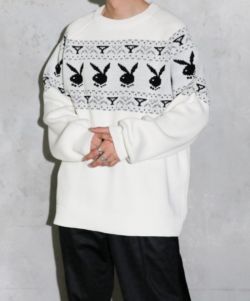 PLAYBOY（プレイボーイ）の「PLAYBOY / プレイボーイ 80S PLAYBOY CREW SWEATER ジャガード クルーネックセーター（ニット/セーター・メンズ・ブラック/ホワイト・MEDIUM/LARGE）」の5枚目の写真