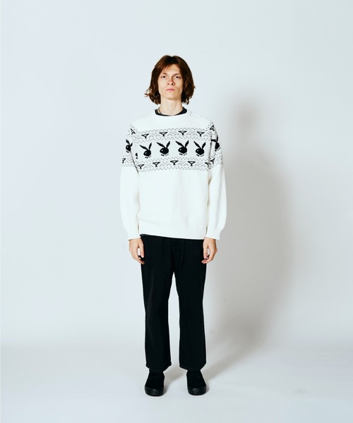PLAYBOY（プレイボーイ）の「PLAYBOY / プレイボーイ 80S PLAYBOY CREW SWEATER ジャガード クルーネックセーター（ニット/セーター・メンズ・ブラック/ホワイト・MEDIUM/LARGE）」の6枚目の写真