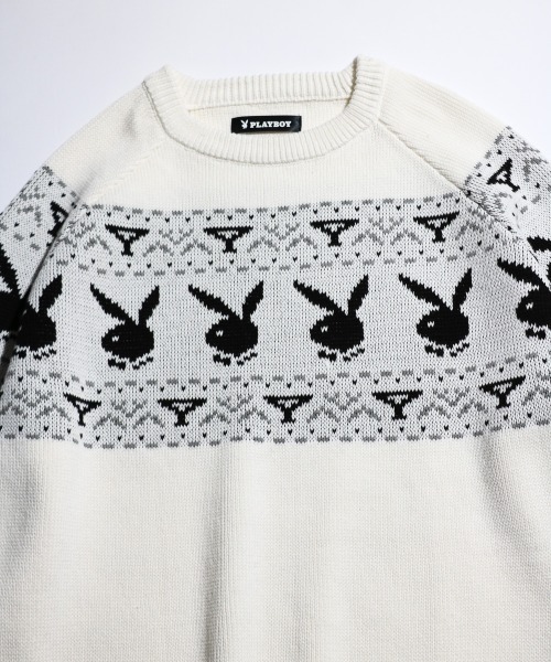 PLAYBOY（プレイボーイ）の「PLAYBOY / プレイボーイ 80S PLAYBOY CREW SWEATER ジャガード クルーネックセーター（ニット/セーター・メンズ・ブラック/ホワイト・MEDIUM/LARGE）」の9枚目の写真
