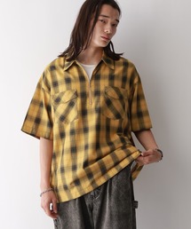 RAGEBLUE | OMBRE CHECK HALF ZIP SHIRTS/オンブレチェック/ハーフジップ/ビッグシルエットシャツ(シャツ/ブラウス)