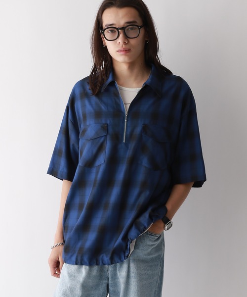 RAGEBLUE（レイジブルー）の「OMBRE CHECK HALF ZIP SHIRTS