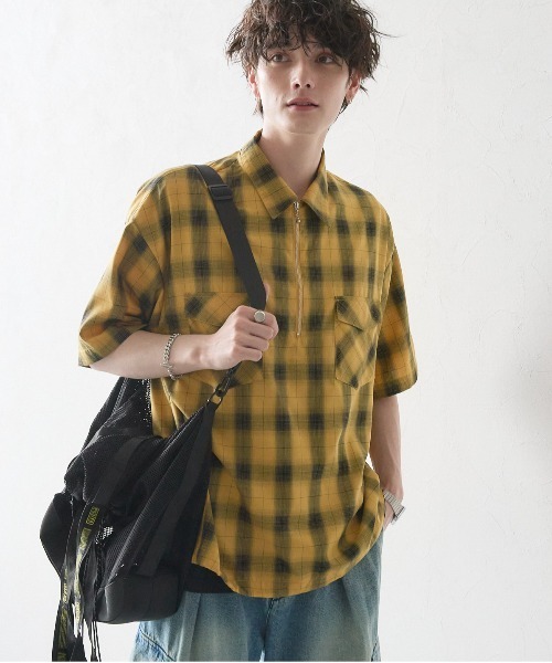 セール】OMBRE CHECK HALF ZIP SHIRTS/オンブレチェック/ハーフ