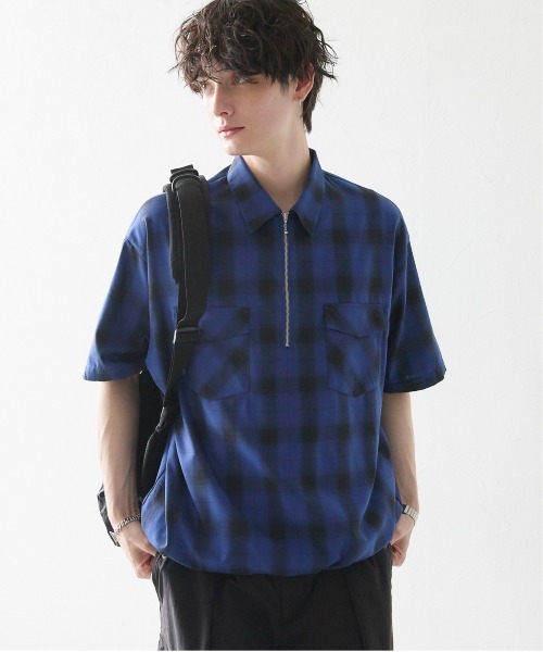 【新品】PGG ピージージー ハーフジップ モックネック シャツ 6 ブラック セール】OMBRE CHECK HALF ZIP SHIRTS/オンブレチェック/ハーフ