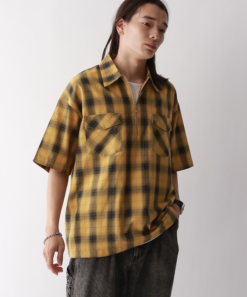 RAGEBLUE（レイジブルー）の「OMBRE CHECK HALF ZIP SHIRTS/オンブレ