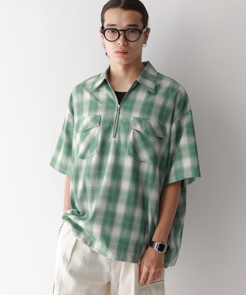 RAGEBLUE（レイジブルー）の「OMBRE CHECK HALF ZIP SHIRTS
