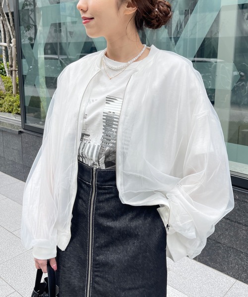 Meli rich（メリーリッチ）の「シアーチュールコンビジップブルゾン（ブルゾン・レディース・ブラック/オフホワイト・FREE）」の3枚目の写真