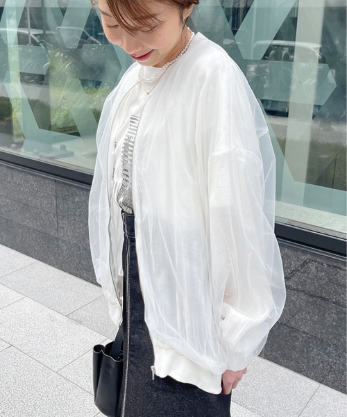 Meli rich（メリーリッチ）の「シアーチュールコンビジップブルゾン（ブルゾン・レディース・ブラック/オフホワイト・FREE）」の7枚目の写真