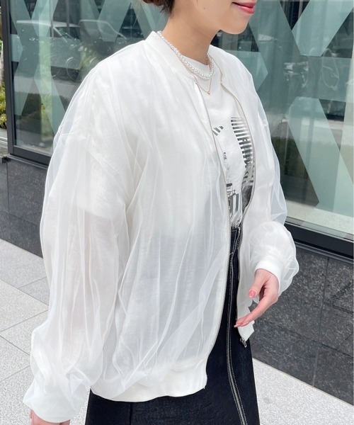 Meli rich（メリーリッチ）の「シアーチュールコンビジップブルゾン（ブルゾン・レディース・ブラック/オフホワイト・FREE）」の11枚目の写真