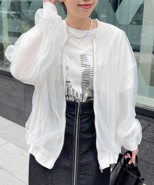 Meli rich（メリーリッチ）の「シアーチュールコンビジップブルゾン（ブルゾン・レディース・ブラック/オフホワイト・FREE）」の12枚目の写真