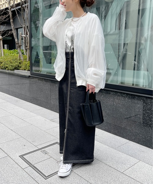 Meli rich（メリーリッチ）の「シアーチュールコンビジップブルゾン（ブルゾン・レディース・ブラック/オフホワイト・FREE）」の13枚目の写真