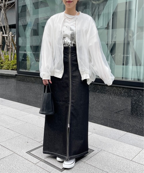 Meli rich（メリーリッチ）の「シアーチュールコンビジップブルゾン（ブルゾン・レディース・ブラック/オフホワイト・FREE）」の16枚目の写真