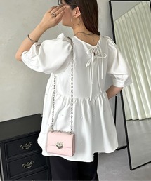 バックリボンパールペプラムブラウス