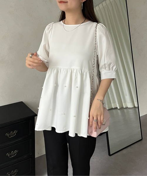 prose verse（プロズヴェール）の「バックリボンパールペプラムブラウス（シャツ/ブラウス・レディース・オフホワイト/ブラック・ﾌﾘ-）」の3枚目の写真