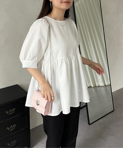 prose verse（プロズヴェール）の「バックリボンパールペプラムブラウス（シャツ/ブラウス・レディース・オフホワイト/ブラック・ﾌﾘ-）」の4枚目の写真