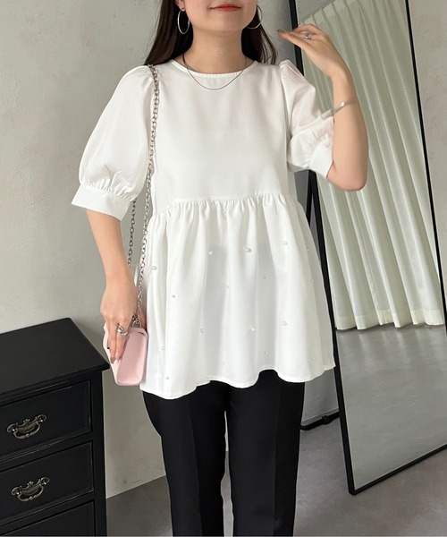 prose verse（プロズヴェール）の「バックリボンパールペプラムブラウス（シャツ/ブラウス・レディース・オフホワイト/ブラック・ﾌﾘ-）」の6枚目の写真