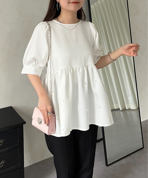 prose verse（プロズヴェール）の「バックリボンパールペプラムブラウス（シャツ/ブラウス・レディース・オフホワイト/ブラック・ﾌﾘ-）」の7枚目の写真