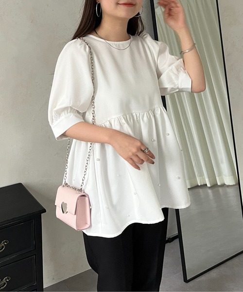 prose verse（プロズヴェール）の「バックリボンパールペプラムブラウス（シャツ/ブラウス・レディース・オフホワイト/ブラック・ﾌﾘ-）」の8枚目の写真